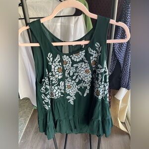 Elegant Dark Green Floral Embroidered Blouse